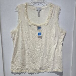 Covington Women's Cream Lace Trim Top